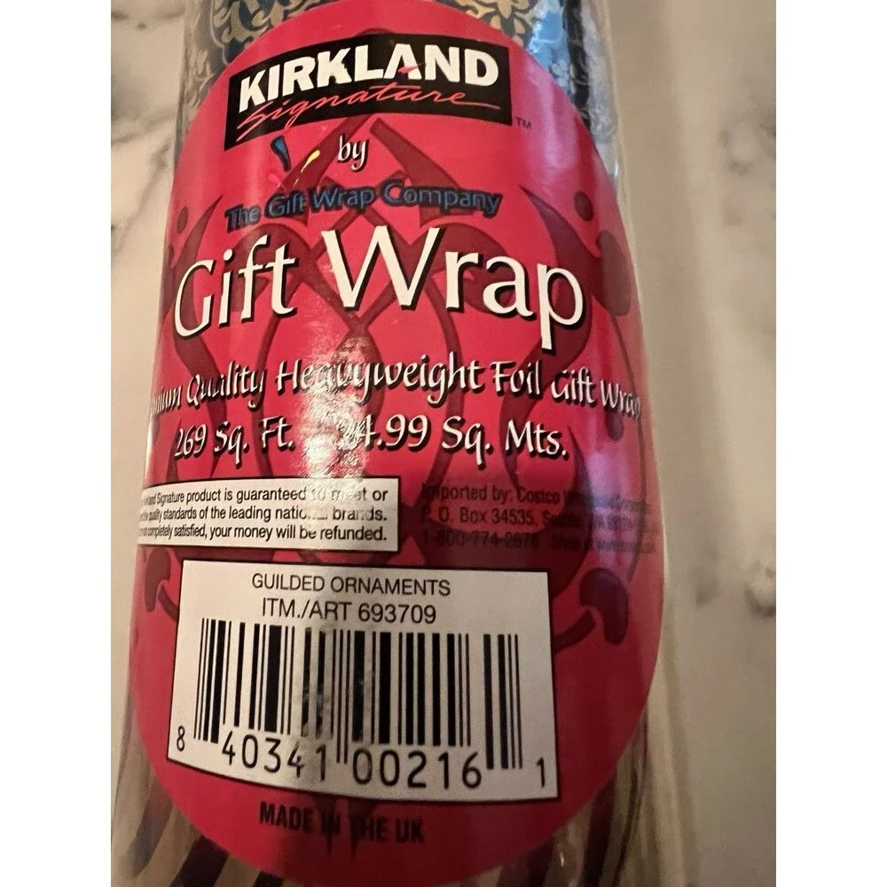 Roll Christmas Gift Wrap 269 Sq ft guilded ornaments gold heavyweight foil